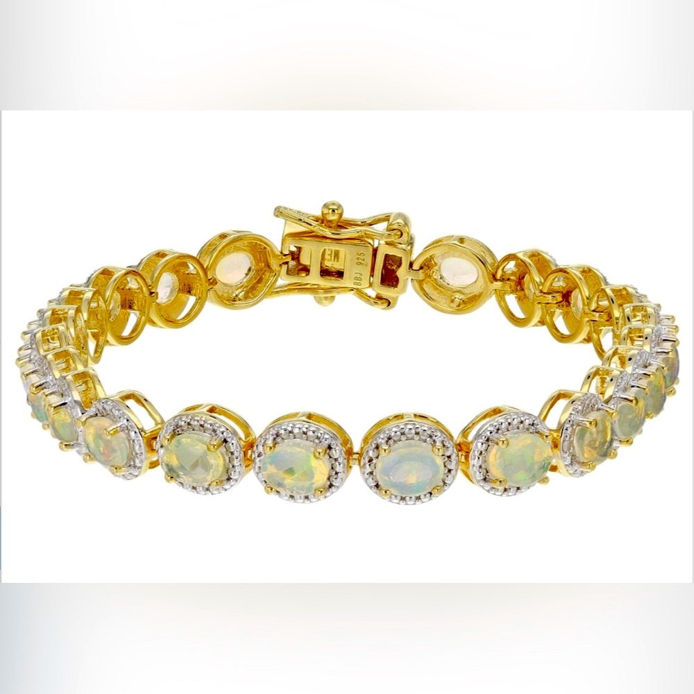 Multicolor Ethiopian Opal 18k Yellow Gold Over Sterling Silver Bracelet